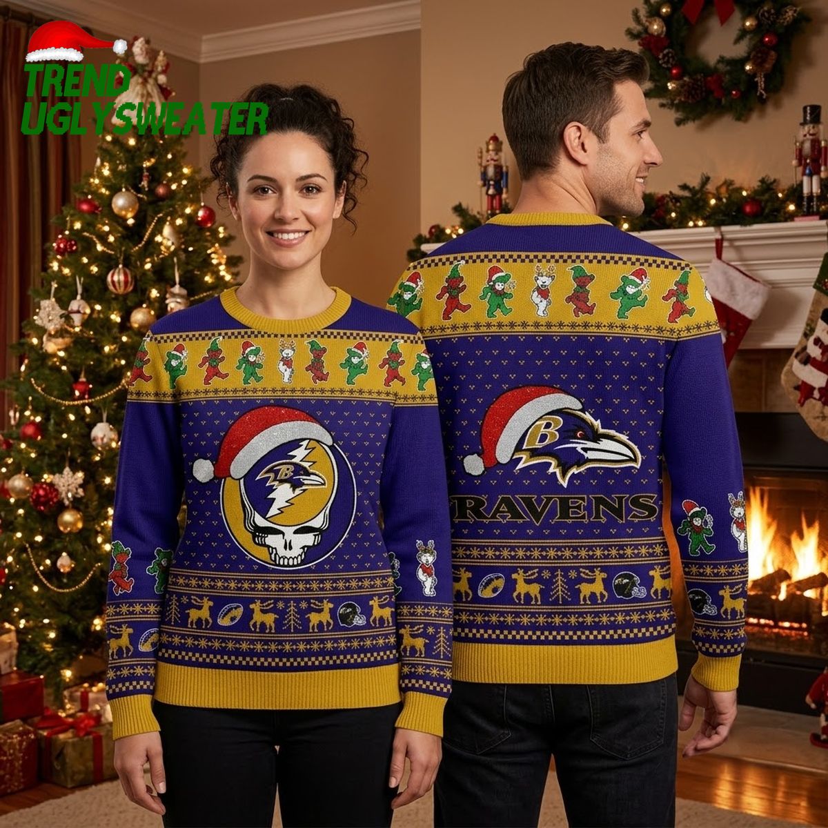 baltimore ravens skull santa hat ugly christmas sweater baltimore ravens skull santa hat ugly christmas sweater