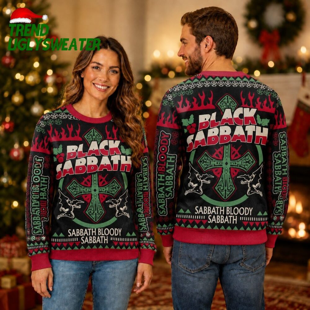 black sabbath sabbath bloody sabbath celtic cross with devils and flames ugly christmas sw