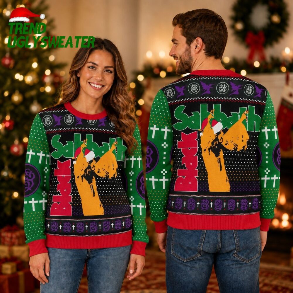 black sabbath santa hat logo ugly christmas sweater