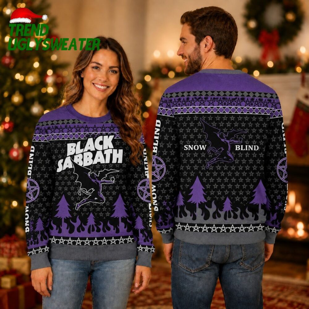 black sabbath snow blind demon santa hat logo ugly christmas sweater