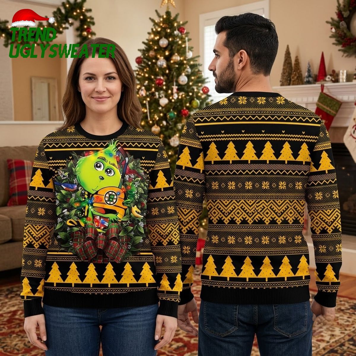 boston bruins grinch hockey player christmas lights ugly christmas sweater boston bruins grinch hockey player christmas lights ugly christmas sweater