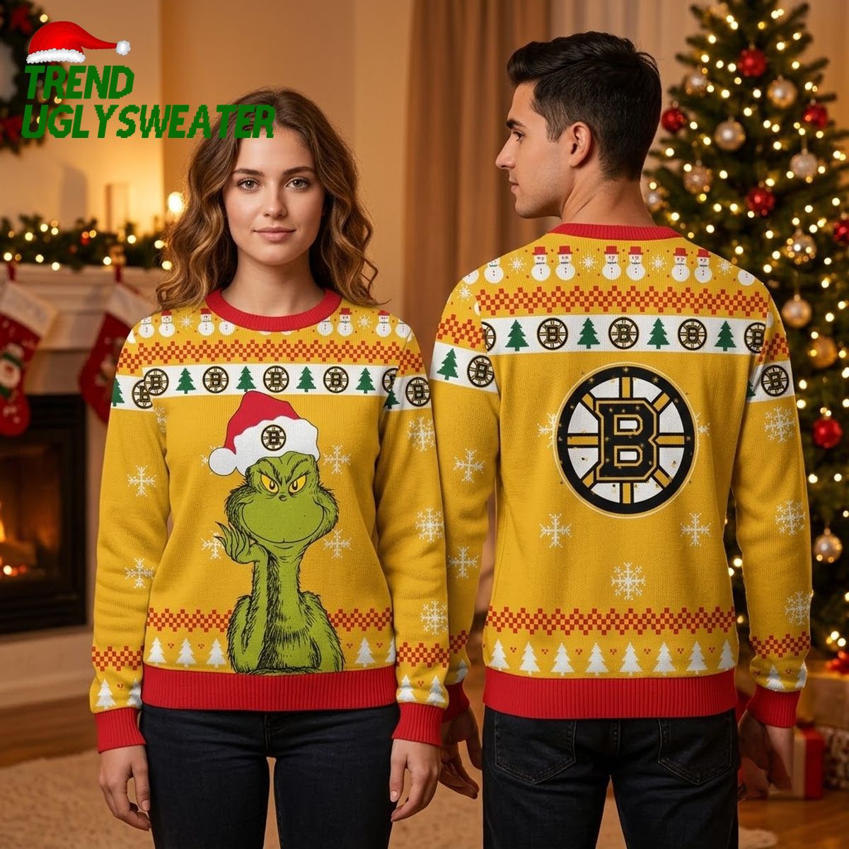 boston bruins grinch santa hat gold ugly christmas sweater boston bruins grinch santa hat gold ugly christmas sweater