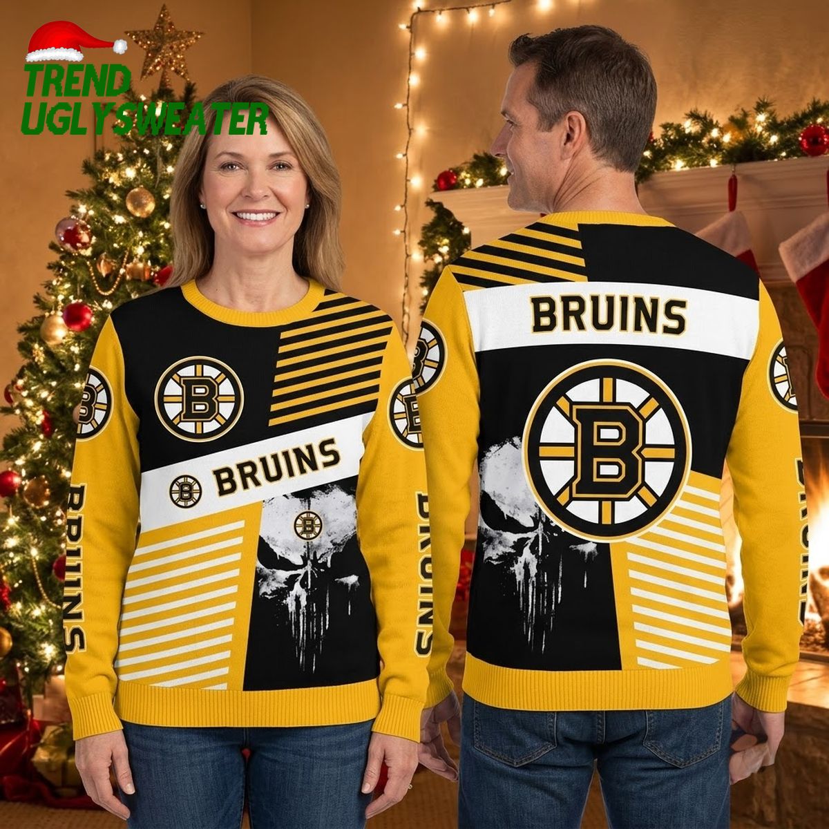 boston bruins skull graphic striped ugly christmas sweater boston bruins skull graphic striped ugly christmas sweater