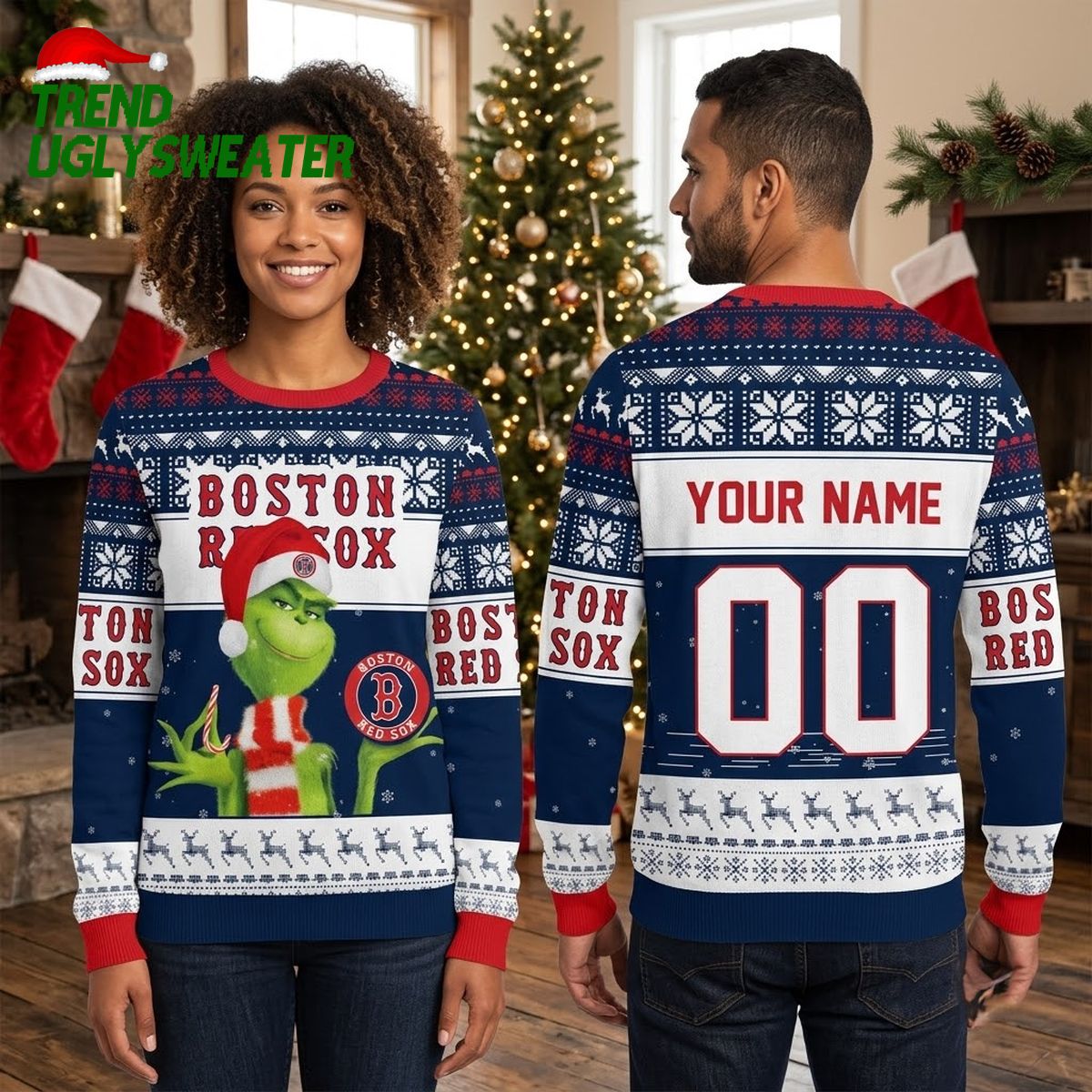 boston red sox grinch santa hat personalized custom name and number ugly christmas sweater boston red sox grinch santa hat personalized custom name and number ugly christmas sweater