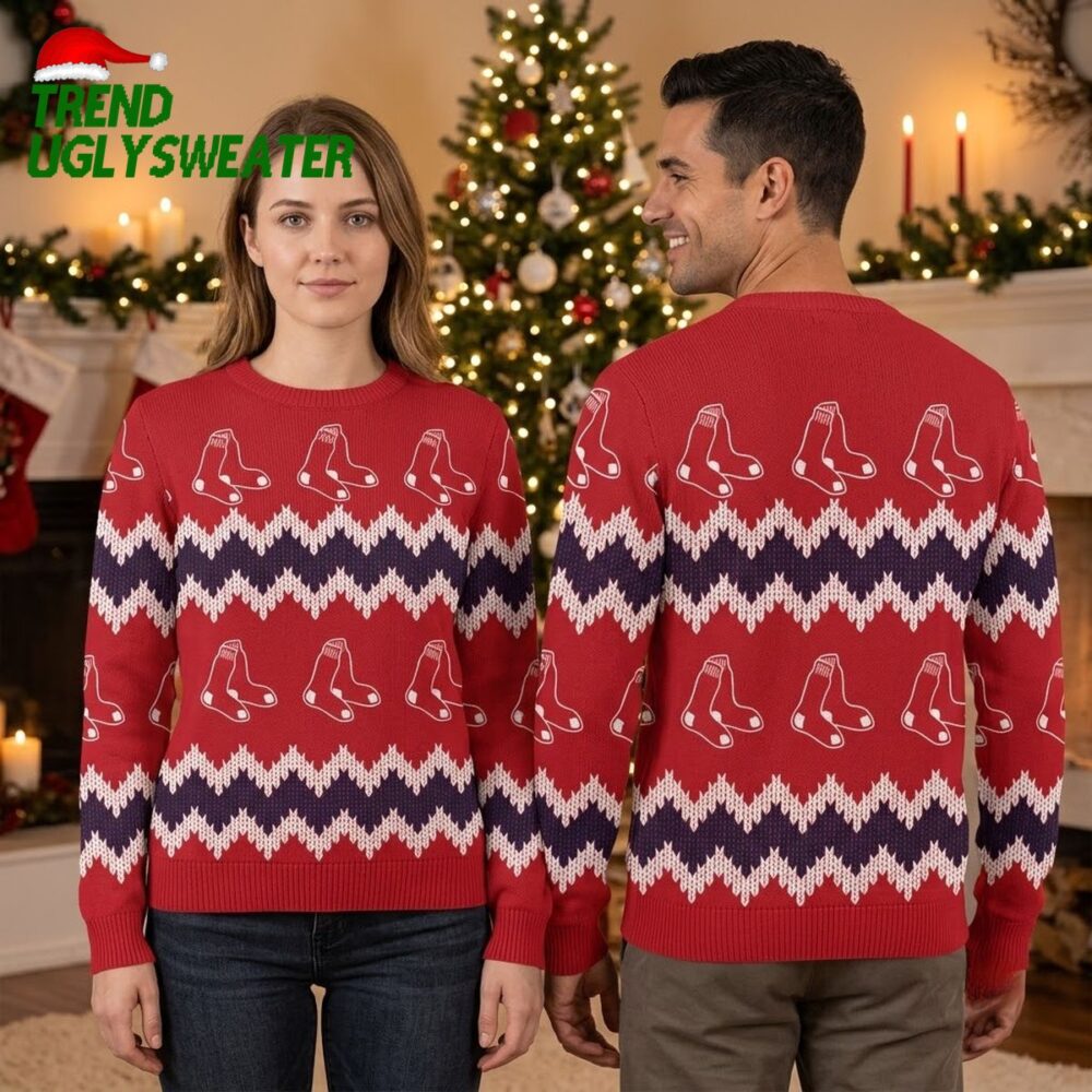 boston red sox red boot chevron ugly christmas sweater