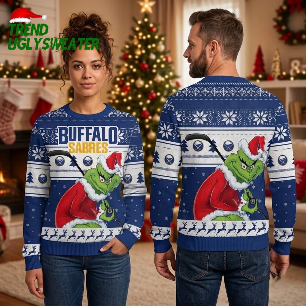 buffalo sabres grinch hockey player ugly christmas sweater