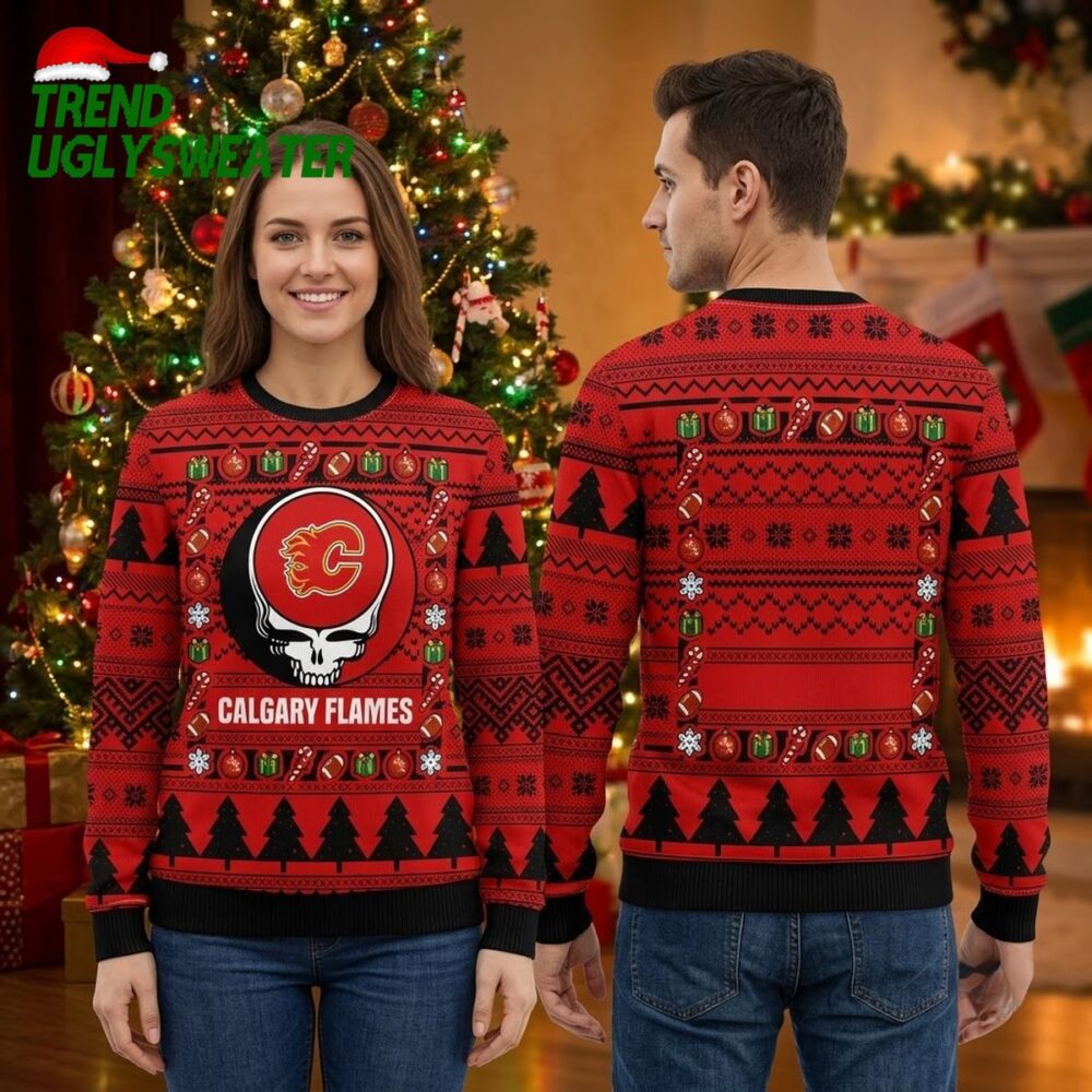 calgary flames grateful dead skull ugly christmas sweater
