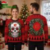 calgary flames skull with floral wreath ugly christmas sweater