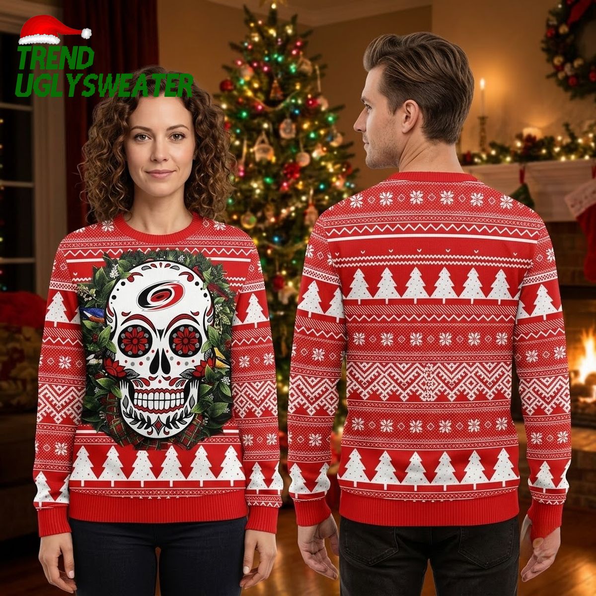 carolina hurricanes floral sugar skull ugly christmas sweater carolina hurricanes floral sugar skull ugly christmas sweater