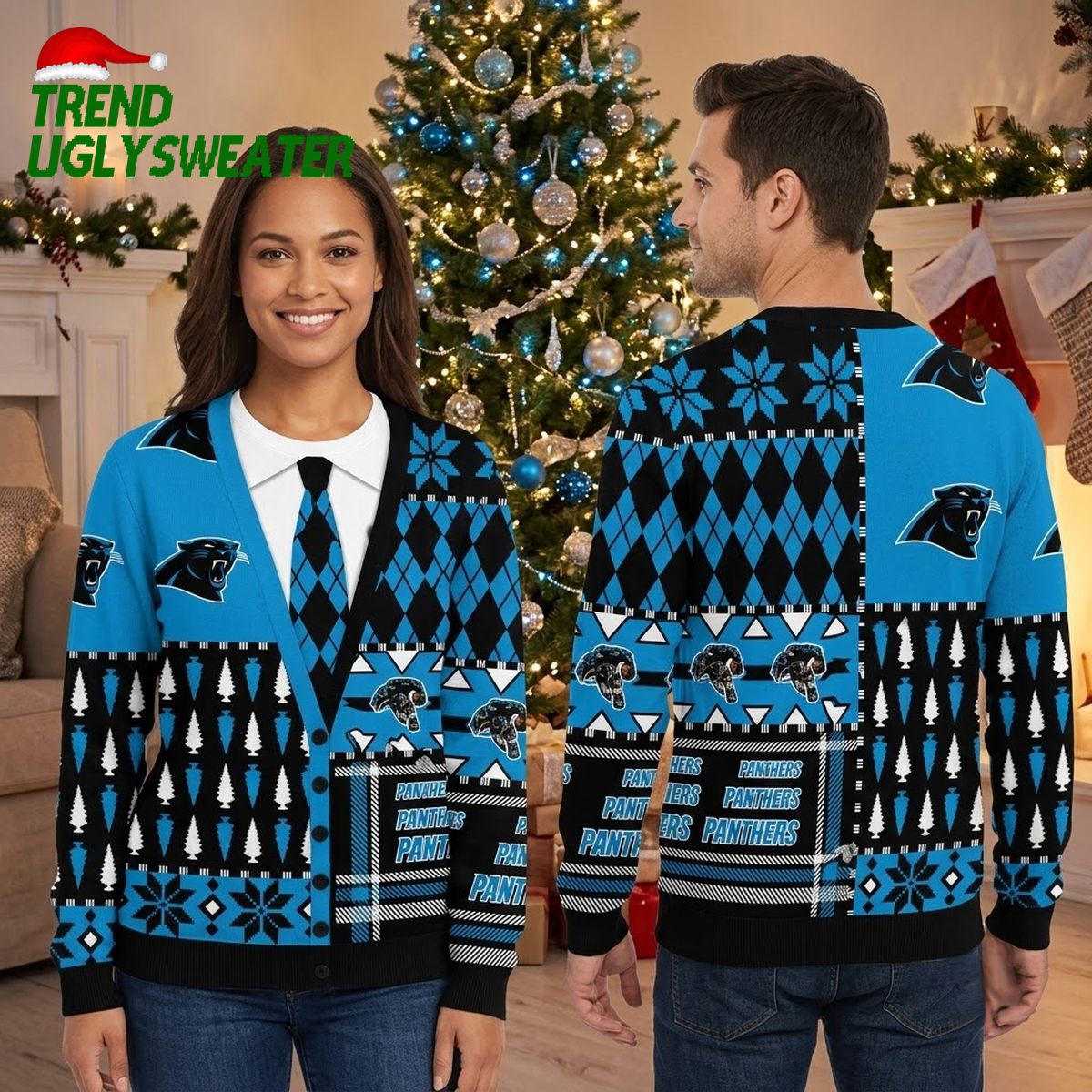 carolina panthers argyle snowflake pattern ugly christmas sweater carolina panthers argyle snowflake pattern ugly christmas sweater