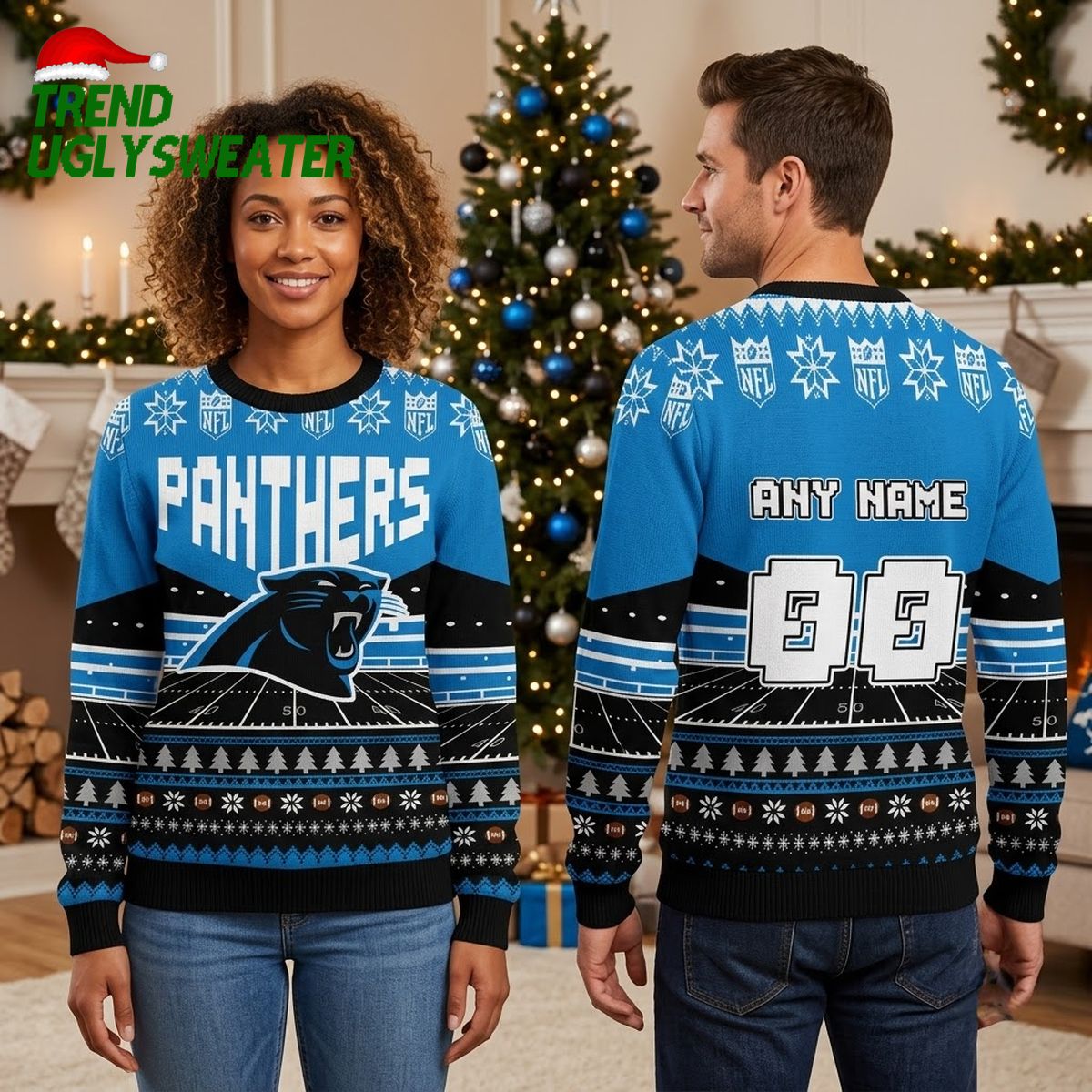 carolina panthers football field any name 00 personalized ugly christmas sweater carolina panthers football field any name 00 personalized ugly christmas sweater