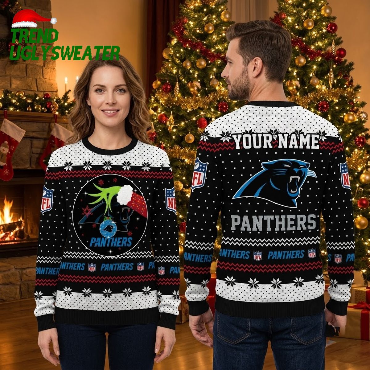 carolina panthers grinch hands custom name ugly christmas sweater carolina panthers grinch hands custom name ugly christmas sweater