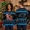 Carolina Panthers Santa Claus And Panther Mascot Ugly Christmas Sweater 1 carolina panthers santa claus and panther mascot ugly christmas sweater