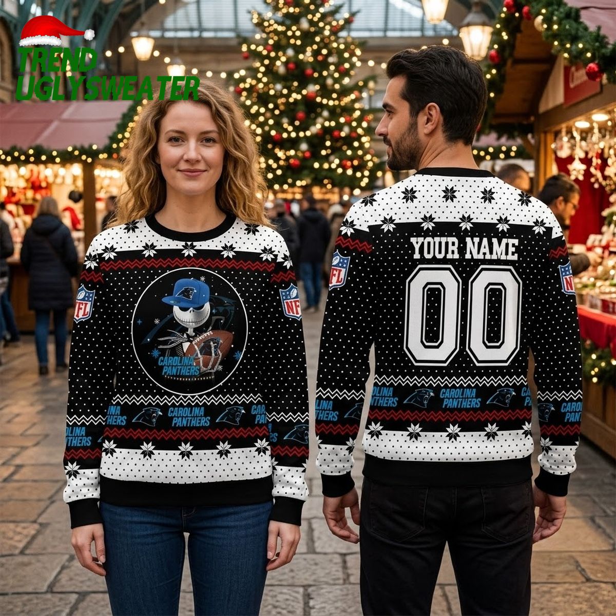 carolina panthers skeleton football player custom name and number ugly christmas sweater carolina panthers skeleton football player custom name and number ugly christmas sweater