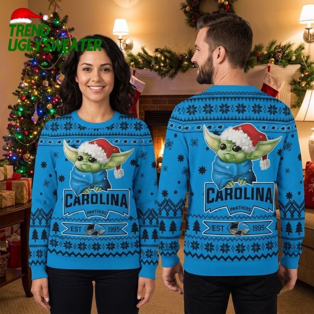 carolina panthers yoda santa hat ugly christmas sweater