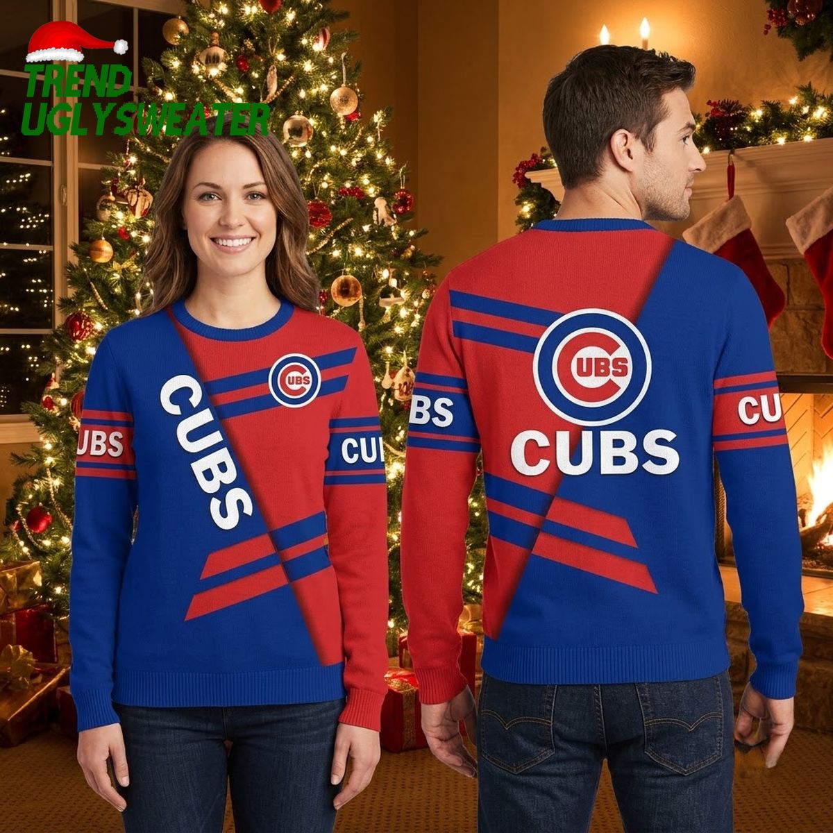 chicago cubs bold red and blue stripes ugly christmas sweater chicago cubs bold red and blue stripes ugly christmas sweater