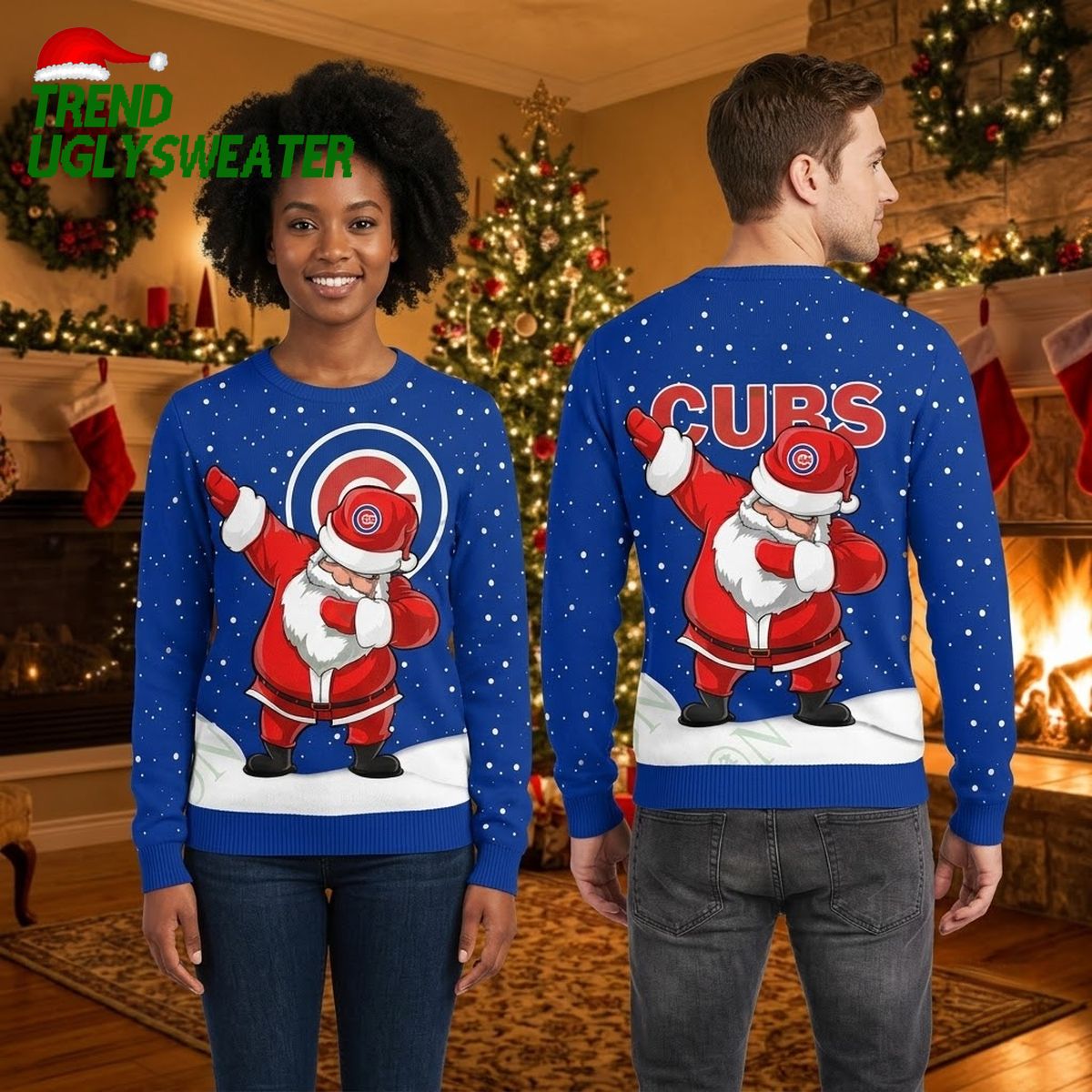 chicago cubs dabbing santa and snowflakes ugly christmas sweater chicago cubs dabbing santa and snowflakes ugly christmas sweater