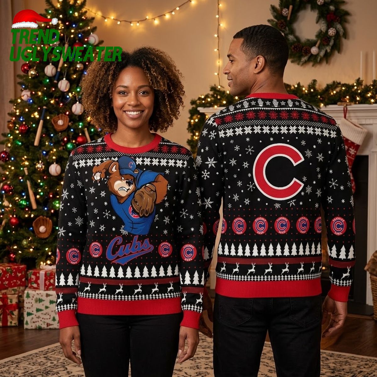 chicago cubs fierce bear baseball mascot ugly christmas sweater chicago cubs fierce bear baseball mascot ugly christmas sweater