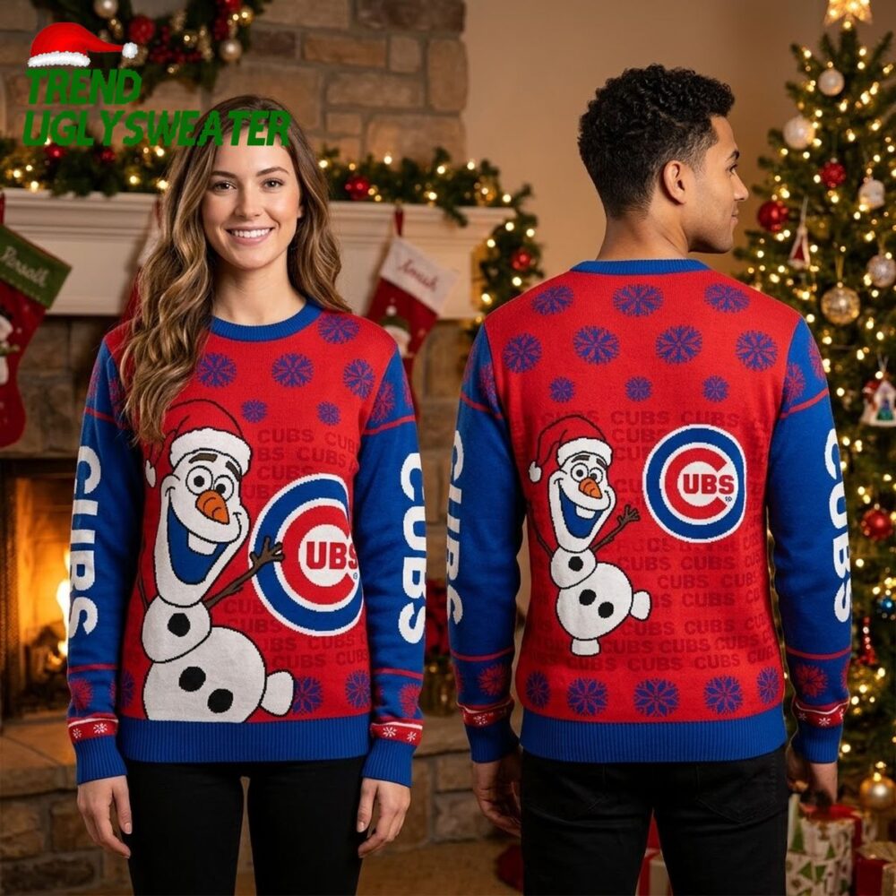 chicago cubs olaf snowmen and snowflakes ugly christmas sweater