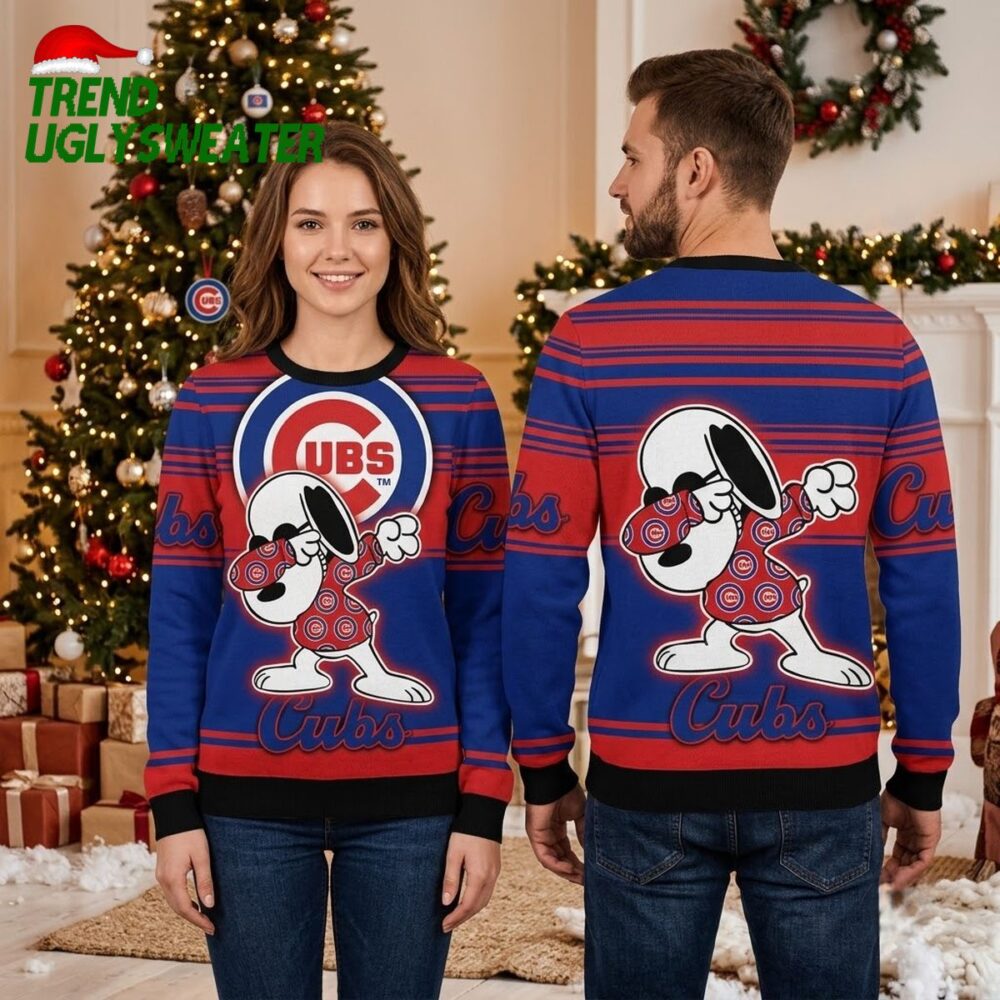 chicago cubs snoopy dabbing ugly christmas sweater