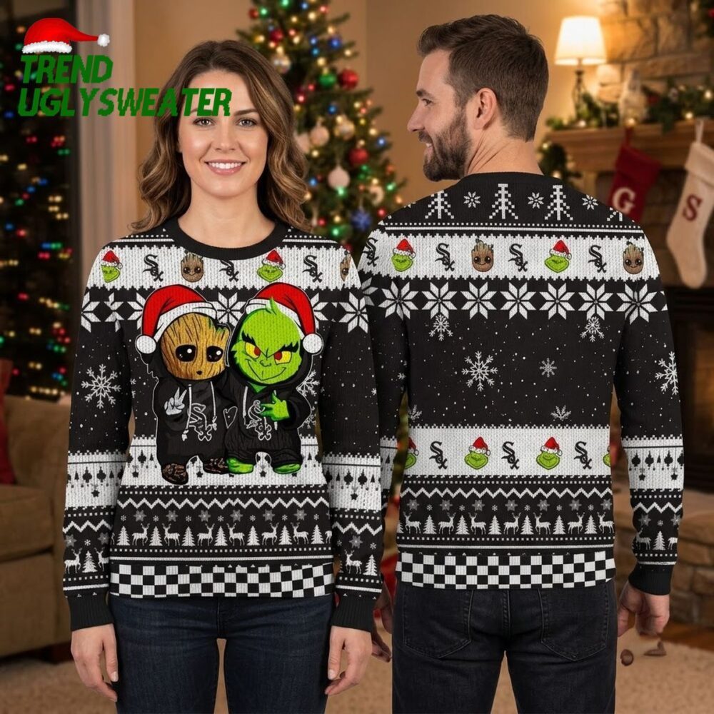 chicago white sox groot and grinch christmas duo ugly christmas sweater