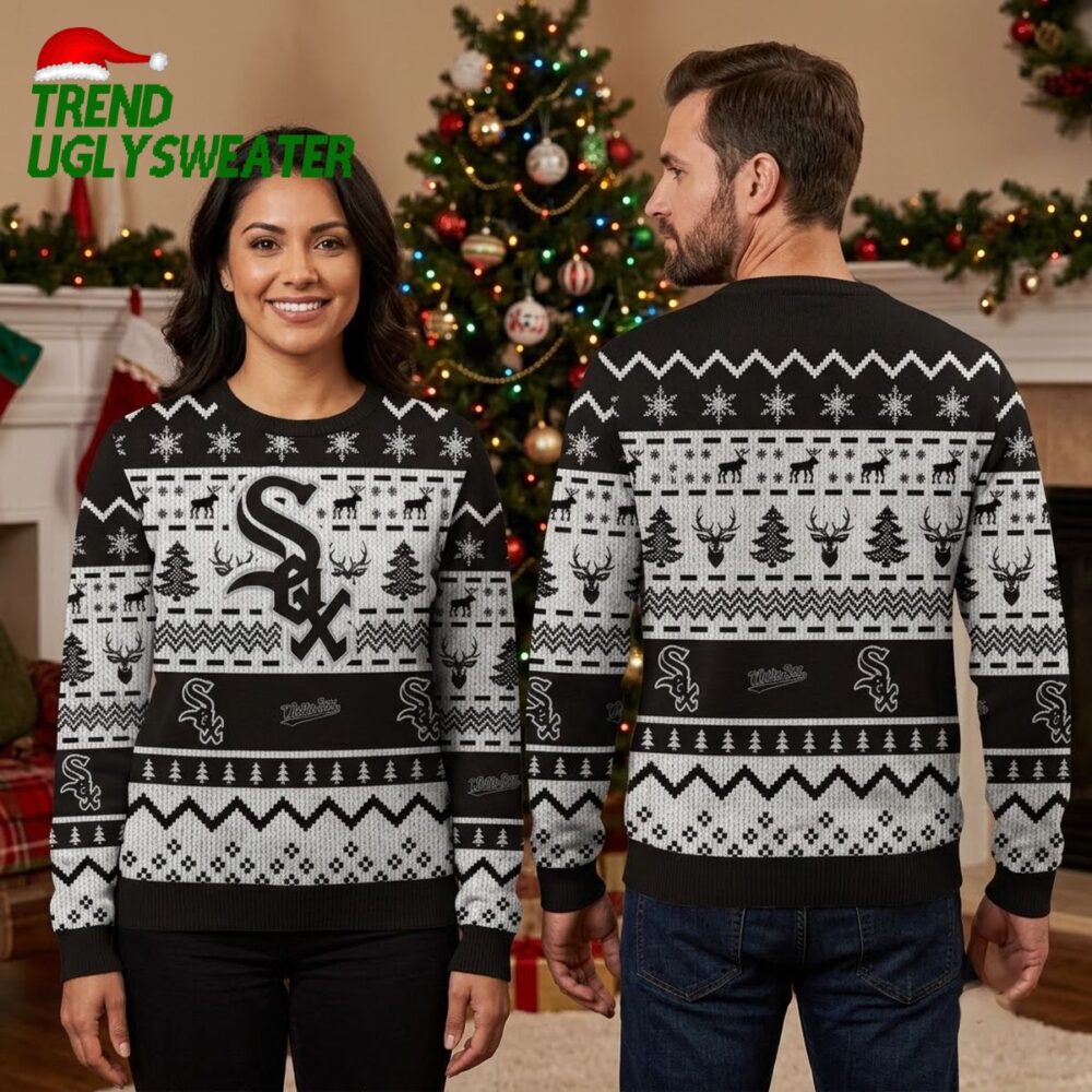 chicago white sox reindeer and snowflake pattern ugly christmas sweater