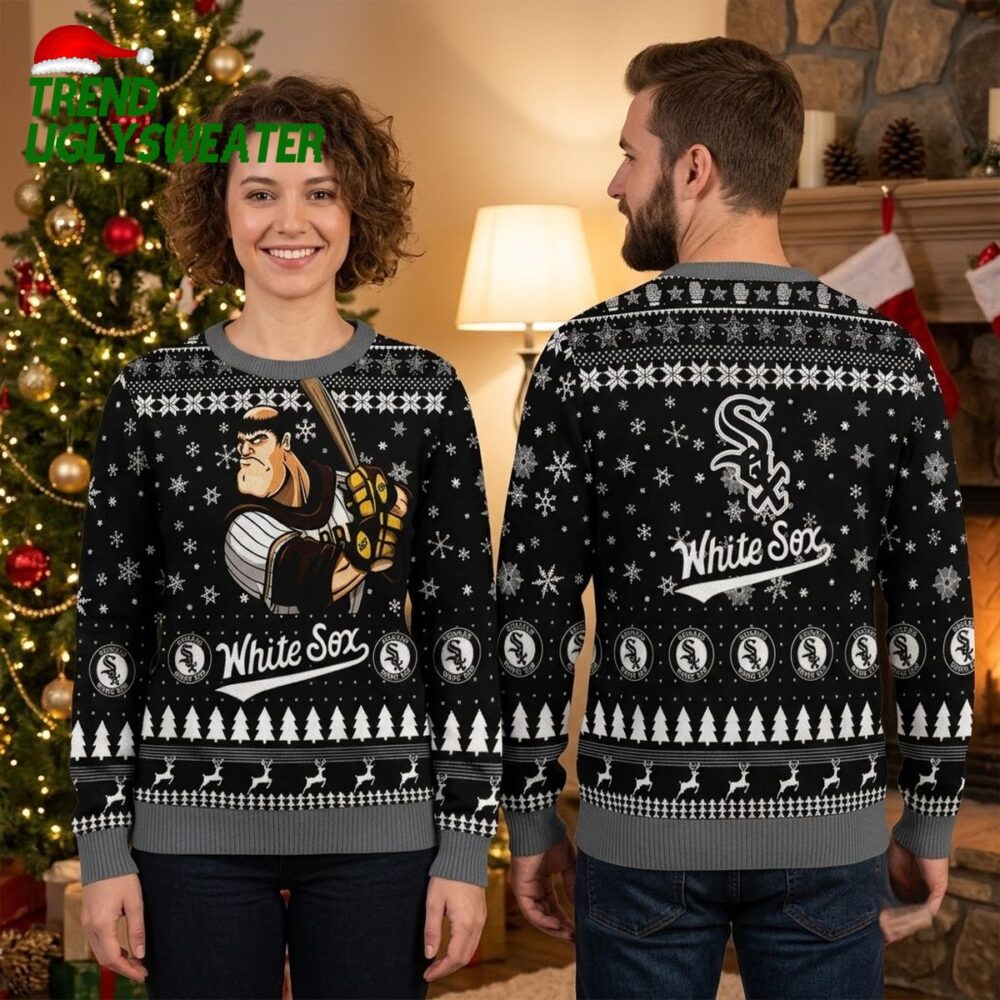 chicago white sox retro cartoon batter snowflake ugly christmas sweater