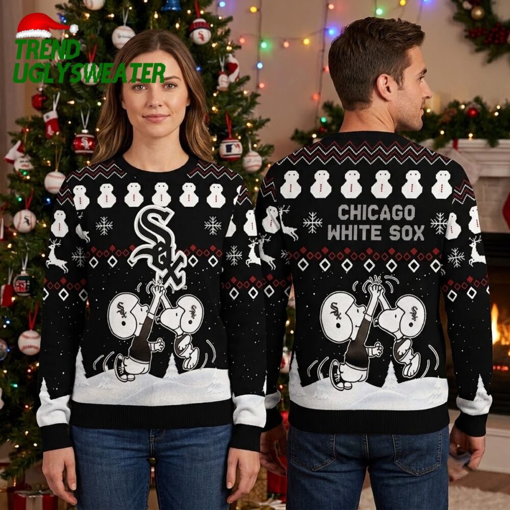 chicago white sox snoopy and woodstock christmas logo ugly christmas sweater