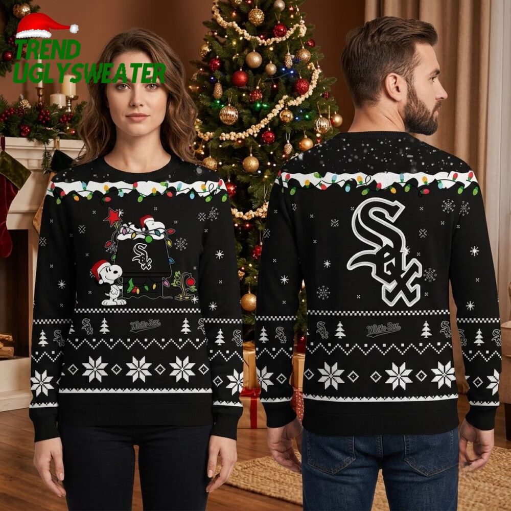 chicago white sox snoopy christmas lights ugly christmas sweater