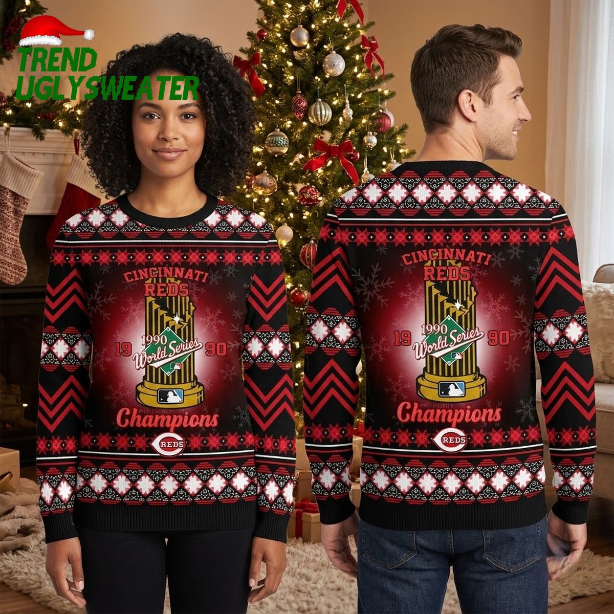 cincinnati reds 1990 world series champions trophy ugly christmas sweater cincinnati reds 1990 world series champions trophy ugly christmas sweater