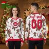 cincinnati reds gingerbread men custom name and number ugly christmas sweater