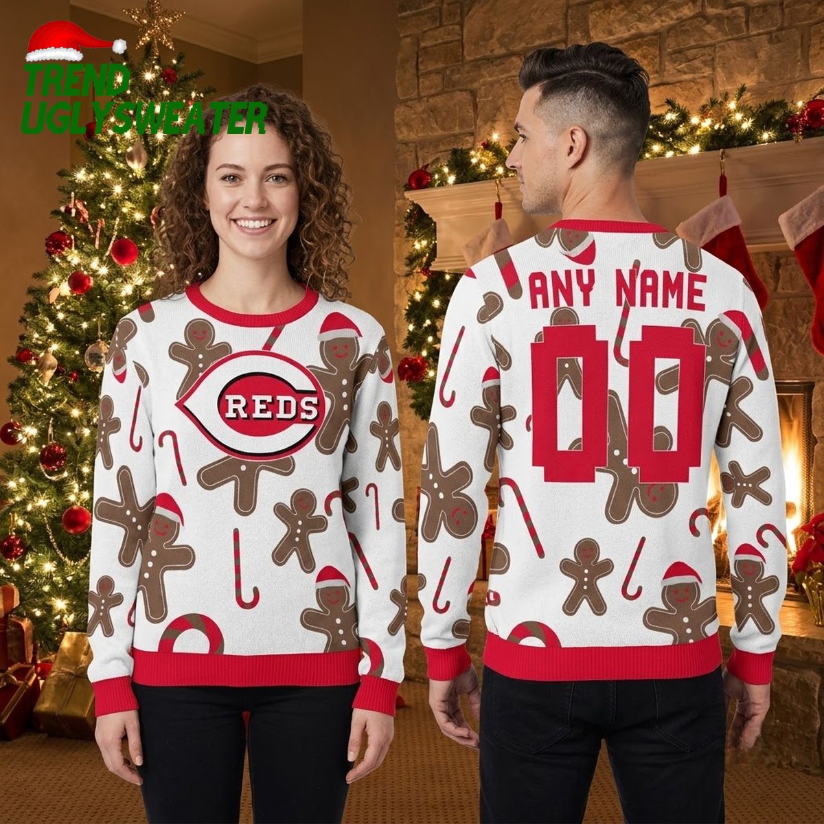 cincinnati reds gingerbread men custom name and number ugly christmas sweater cincinnati reds gingerbread men custom name and number ugly christmas sweater
