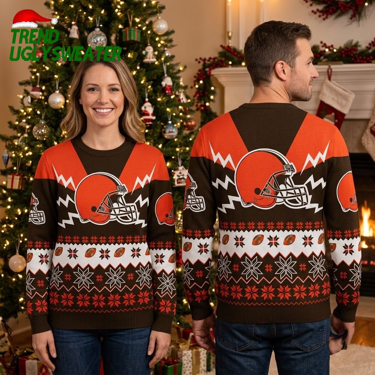 cleveland browns football helmet and snowflakes ugly christmas sweater cleveland browns football helmet and snowflakes ugly christmas sweater