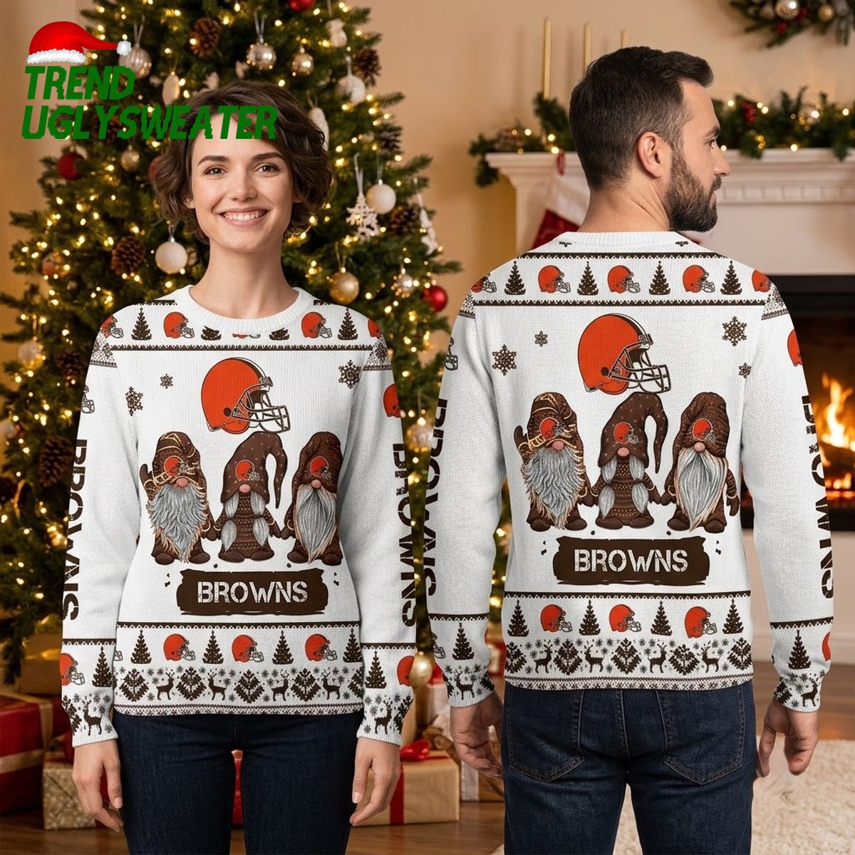 cleveland browns gnome trio and football helmet ugly christmas sweater cleveland browns gnome trio and football helmet ugly christmas sweater