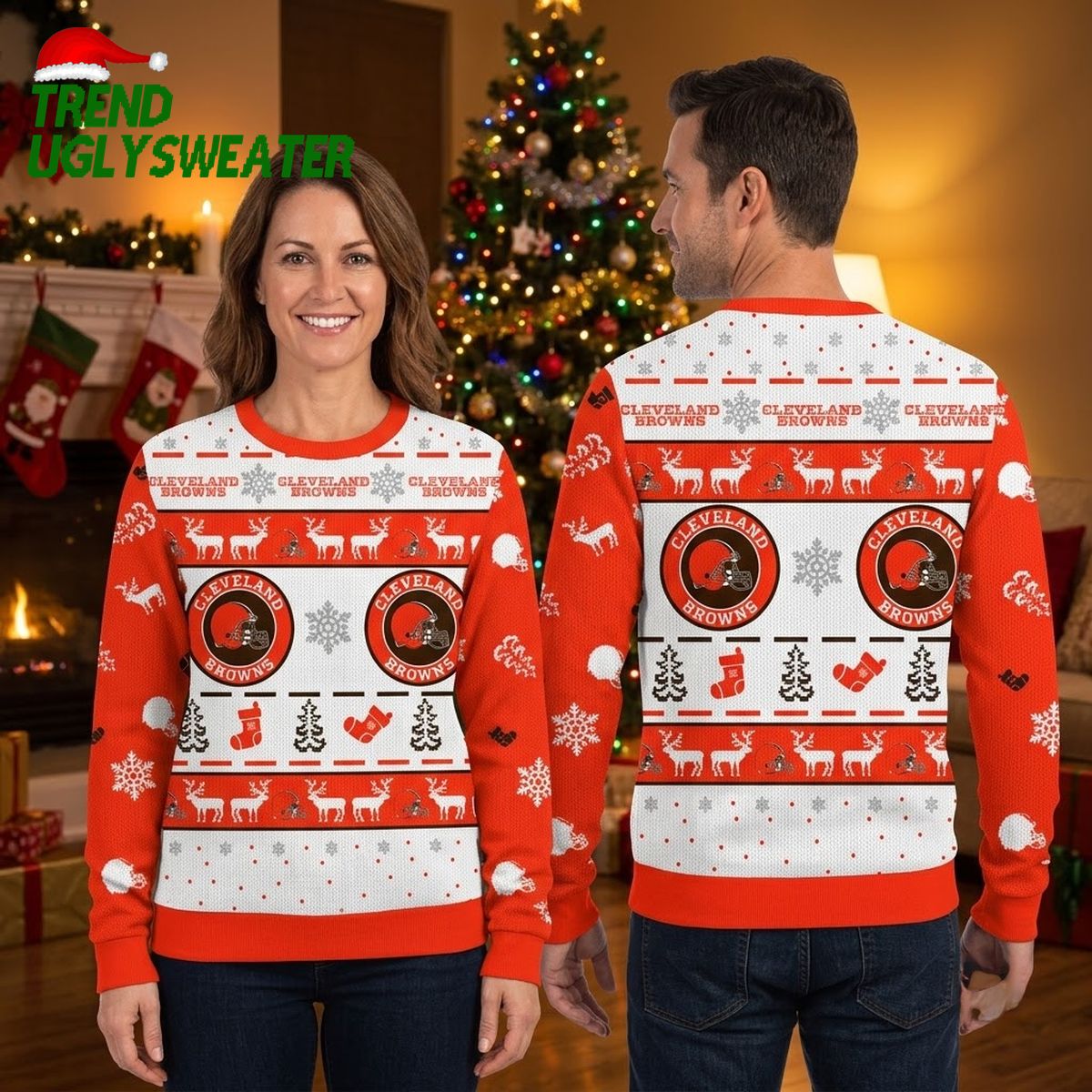 cleveland browns reindeer snowflake pattern ugly christmas sweater cleveland browns reindeer snowflake pattern ugly christmas sweater