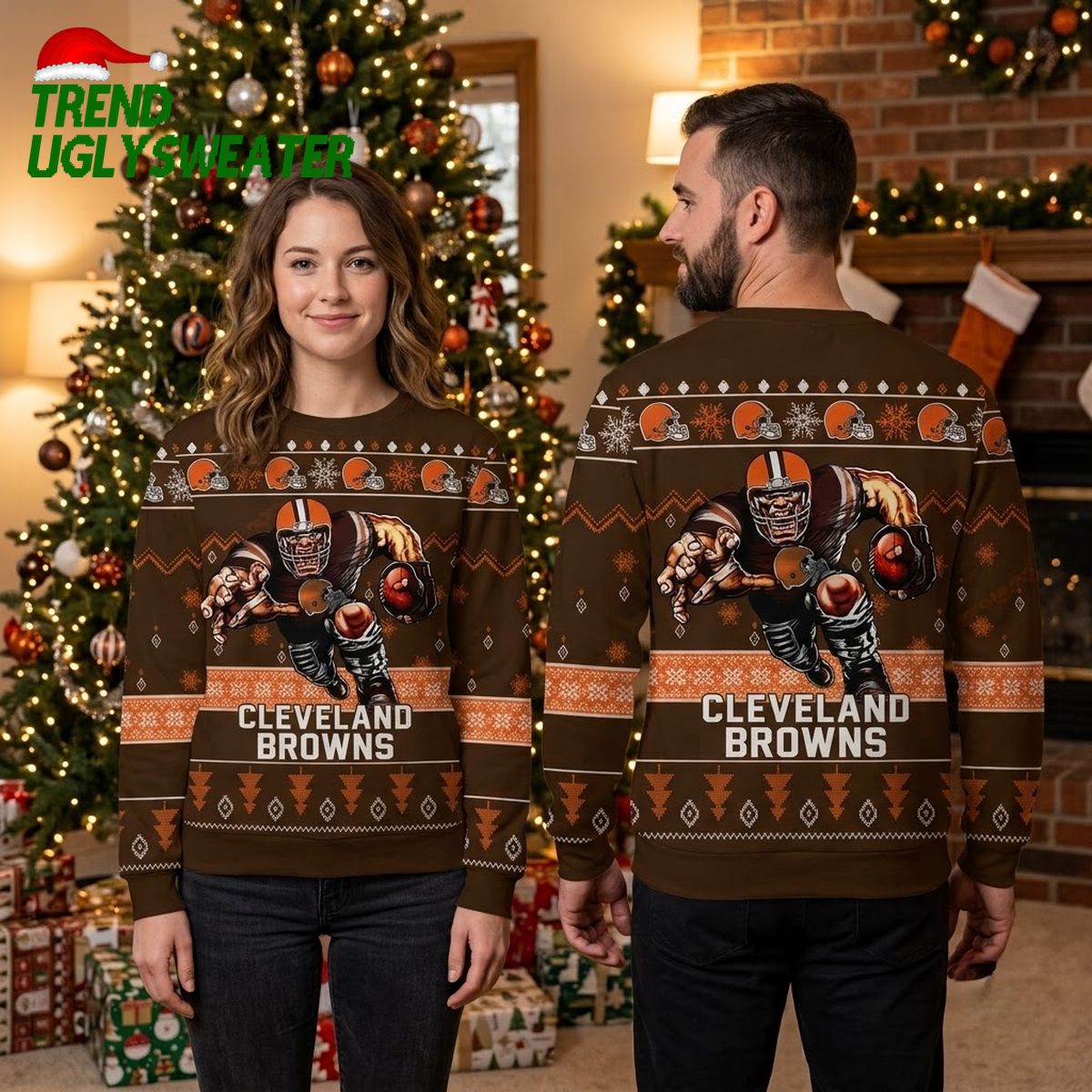 cleveland browns rushing football player ugly christmas sweater cleveland browns rushing football player ugly christmas sweater