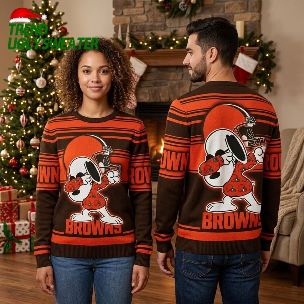 cleveland browns snoopy football helmet design 2 ugly christmas sweater