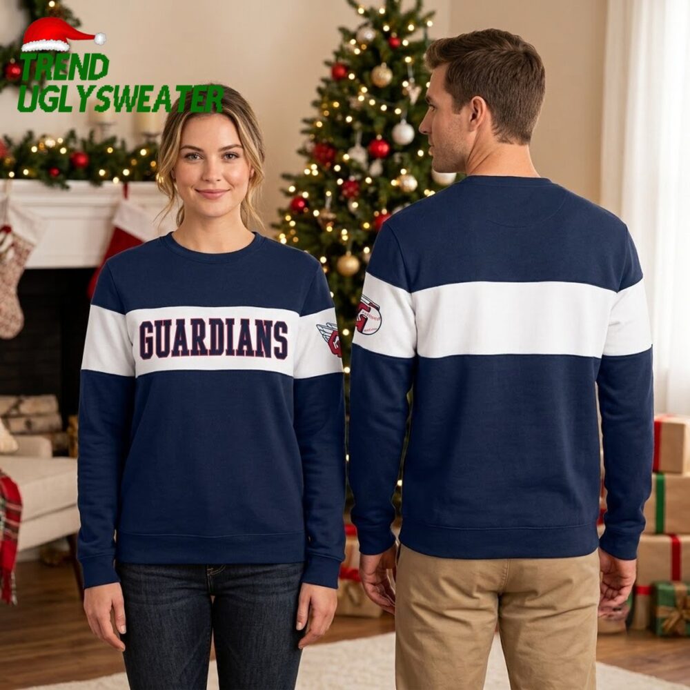 cleveland guardians classic wordmark and sleeve logo ugly christmas sweater