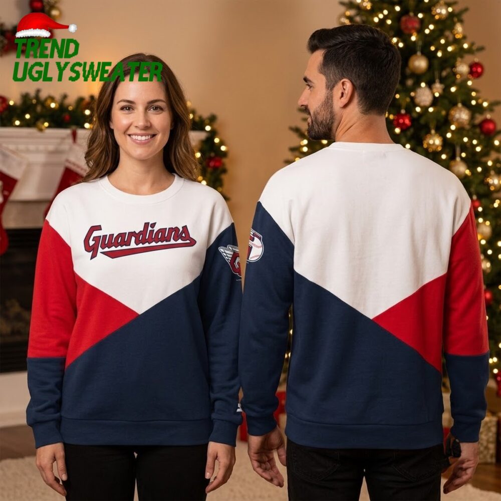 cleveland guardians color block logo ugly christmas sweater