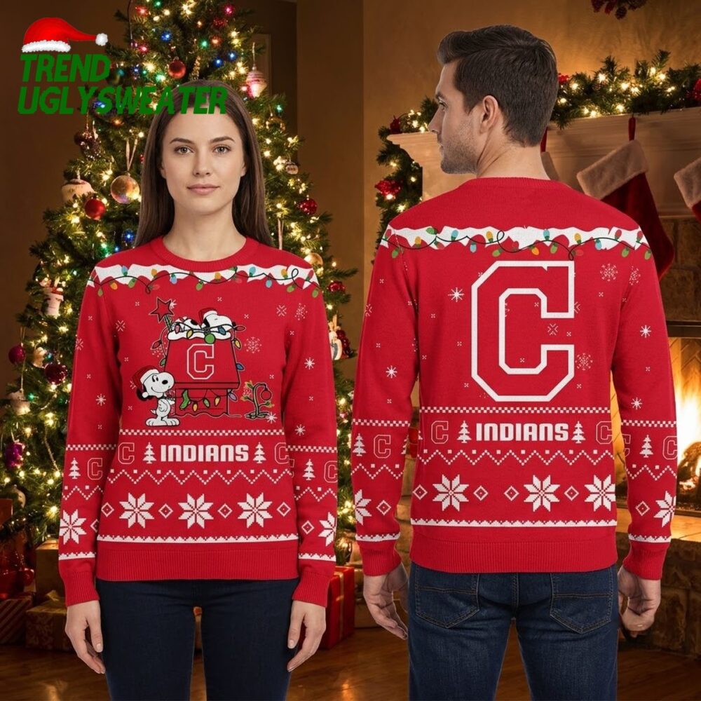 cleveland indians snoopy christmas tree red ugly christmas sweater