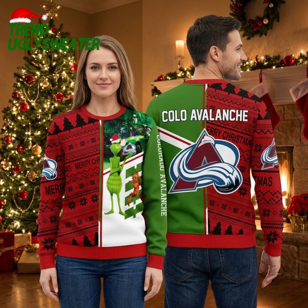 colorado avalanche grinch and scooby doo ugly christmas sweater