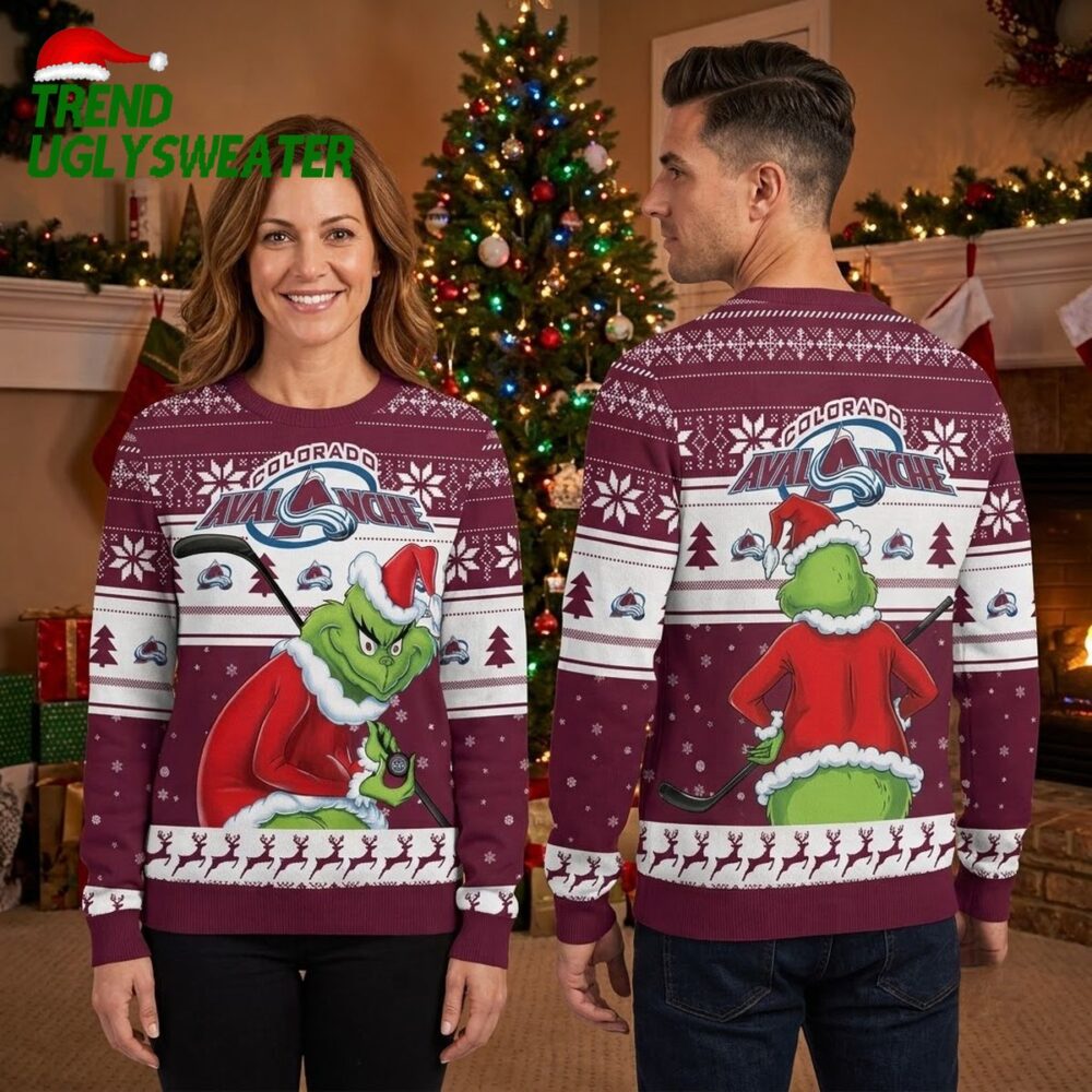 colorado avalanche grinch hockey player ugly christmas sweater