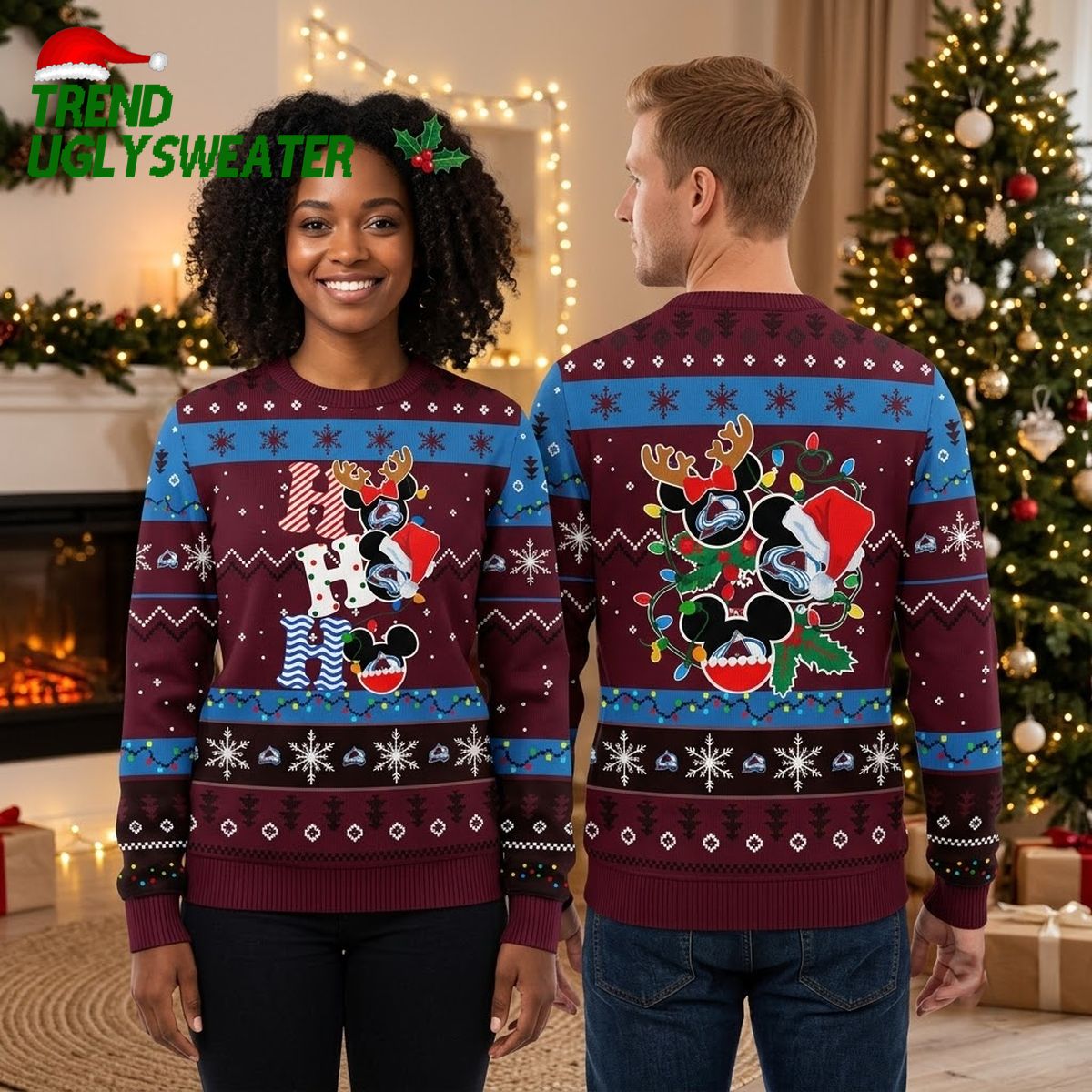colorado avalanche mickey mouse christmas characters ugly christmas sweater colorado avalanche mickey mouse christmas characters ugly christmas sweater
