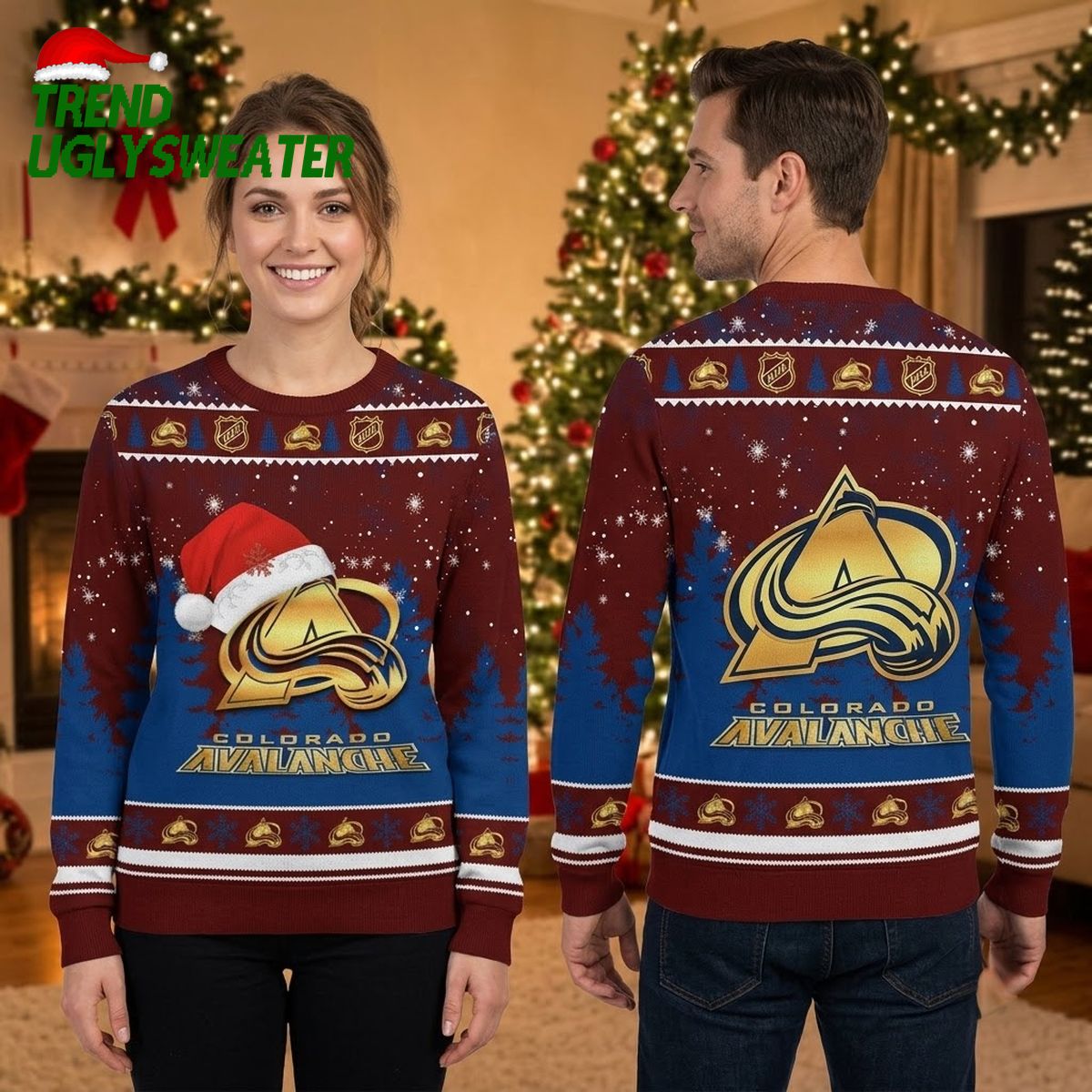 colorado avalanche santa hat logo snowflake ugly christmas sweater colorado avalanche santa hat logo snowflake ugly christmas sweater