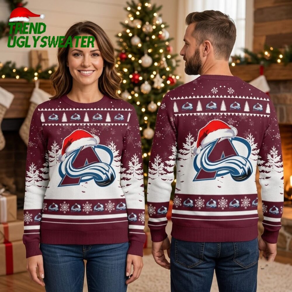 colorado avalanche santa hat logo ugly christmas sweater