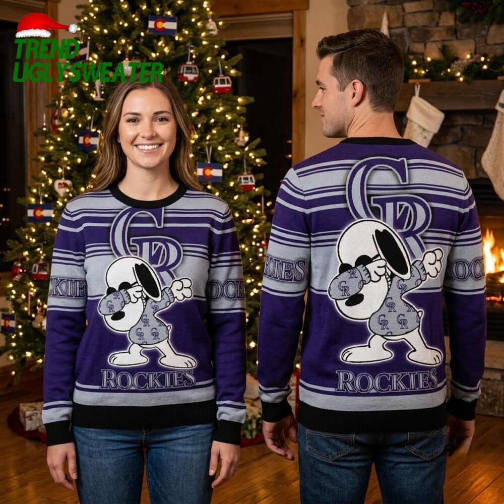 colorado rockies dabbing snoopy ugly christmas sweater