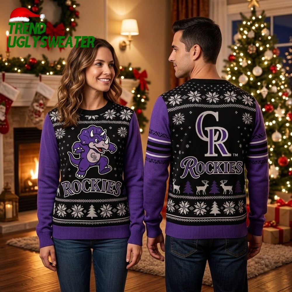 colorado rockies dinosaur catcher snowflake ugly christmas sweater