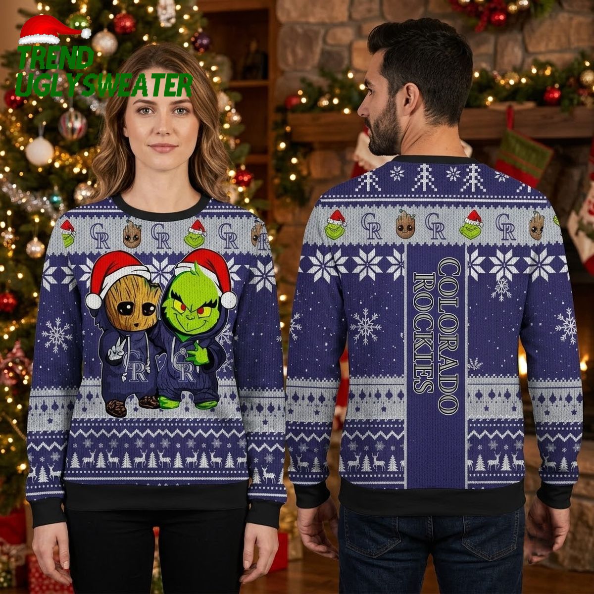 colorado rockies groot and grinch santa hat ugly christmas sweater colorado rockies groot and grinch santa hat ugly christmas sweater