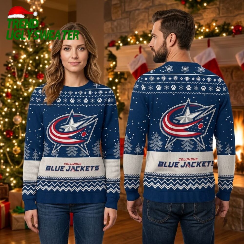 columbus blue jackets big logo snowflake ugly christmas sweater