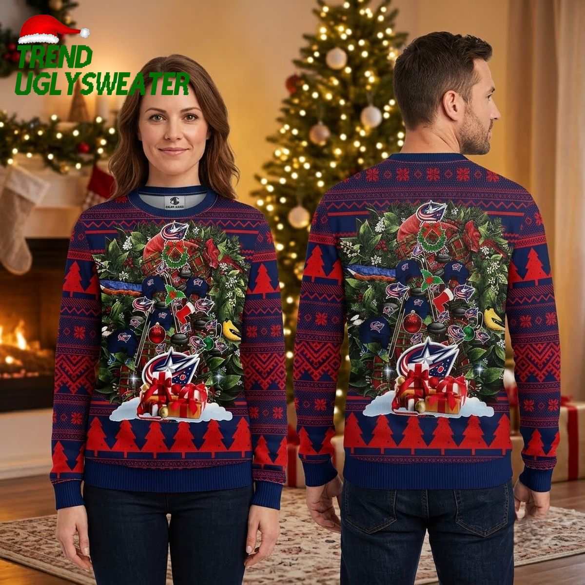 columbus blue jackets christmas tree with presents ugly christmas sweater columbus blue jackets christmas tree with presents ugly christmas sweater